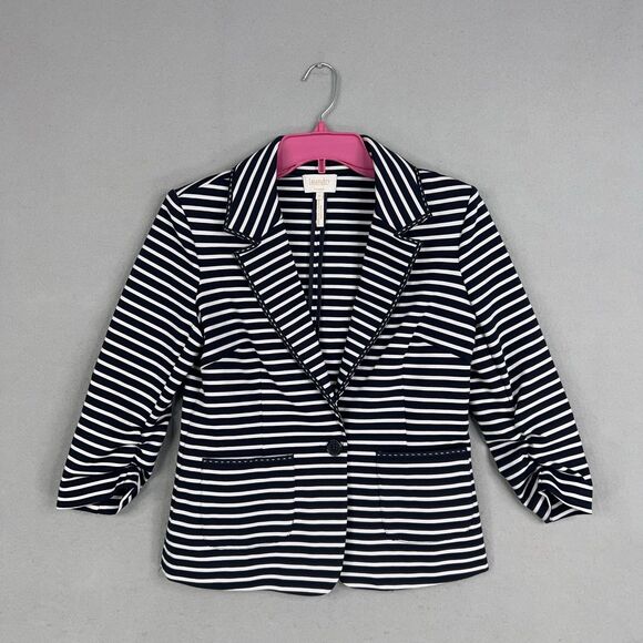 Laundry x Shelli Segal Blazer Womens 6 Navy White Striped Jacket Nautical Preppy - Picture 1 of 15